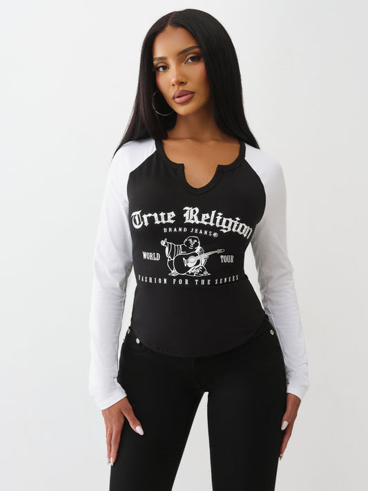 V NOTCH SOLID RAGLAN TEE