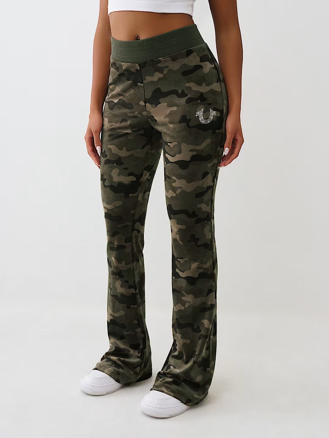 CAMO VELOUR BOOTCUT PANTS