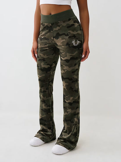 CAMO VELOUR BOOTCUT PANTS