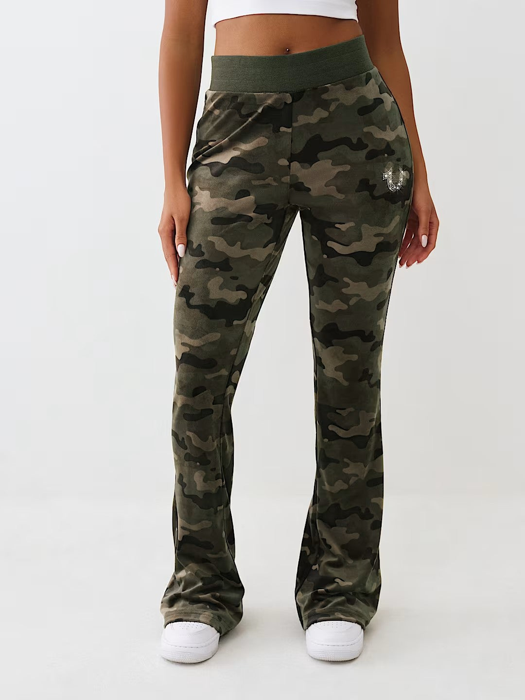CAMO VELOUR BOOTCUT PANTS