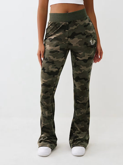 CAMO VELOUR BOOTCUT PANTS