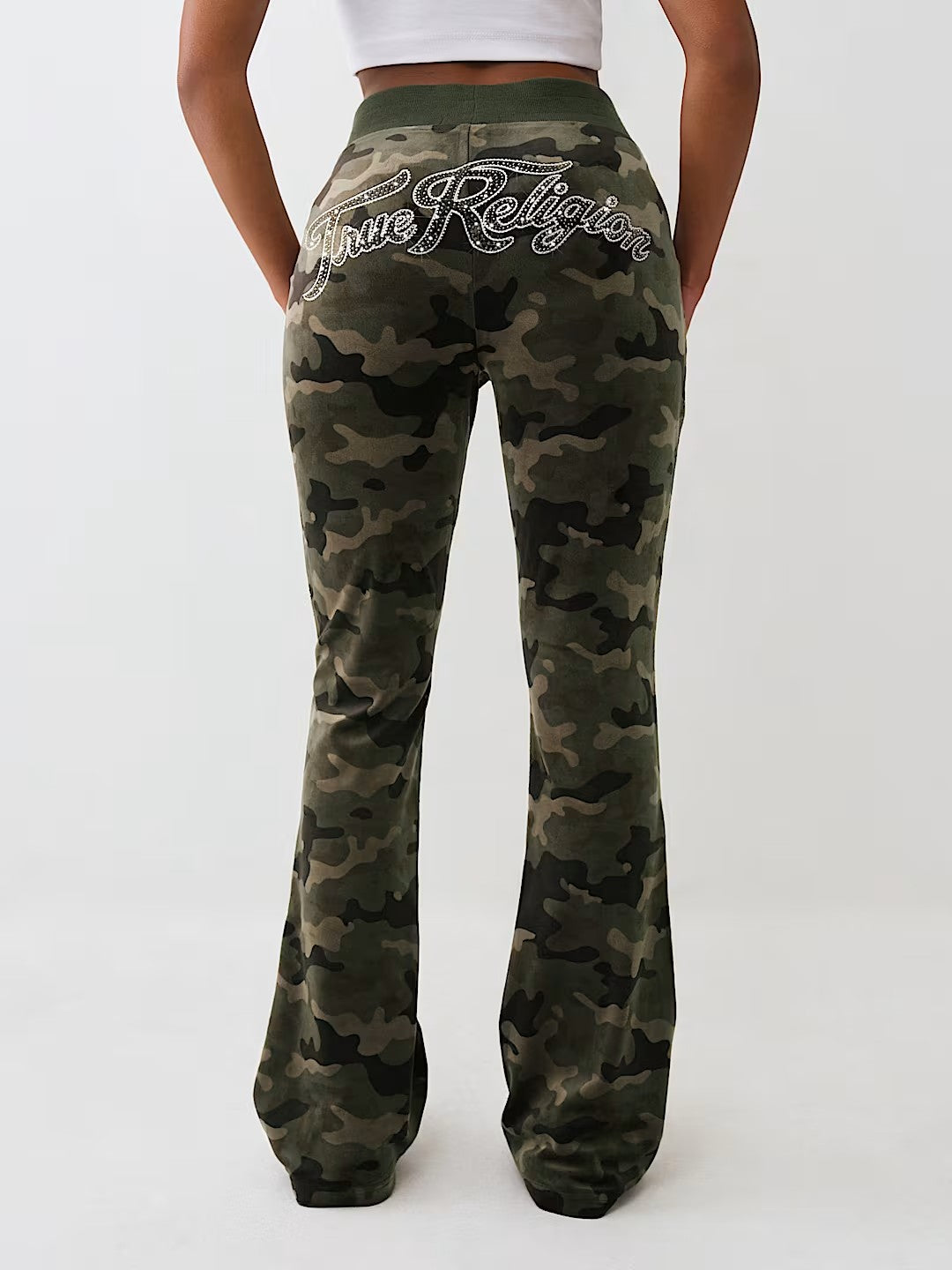 CAMO VELOUR BOOTCUT PANTS