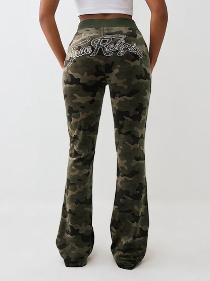 CAMO VELOUR BOOTCUT PANTS