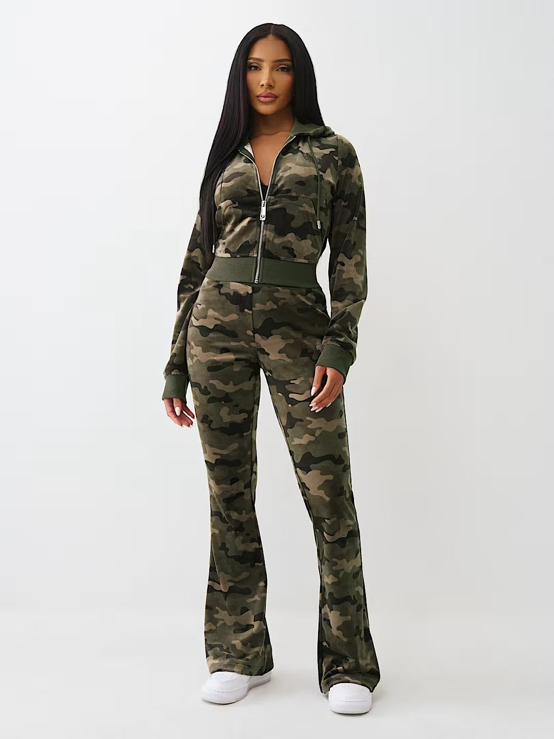 CAMO VELOUR BOOTCUT PANTS