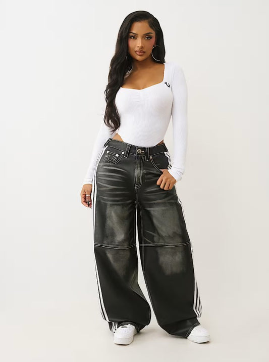 WASHED PU BAILEY BARREL PANTS