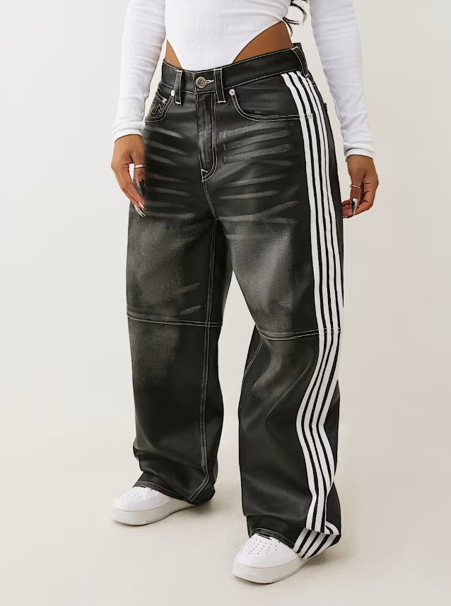 WASHED PU BAILEY BARREL PANTS