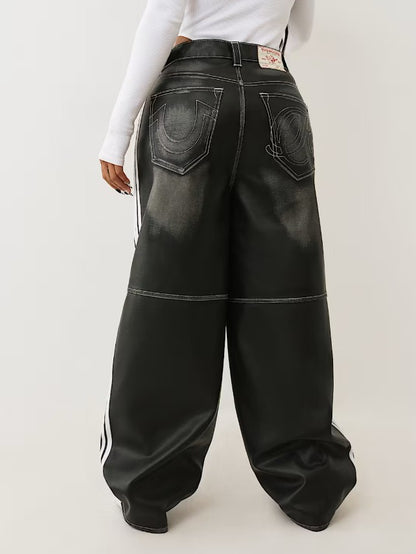 WASHED PU BAILEY BARREL PANTS