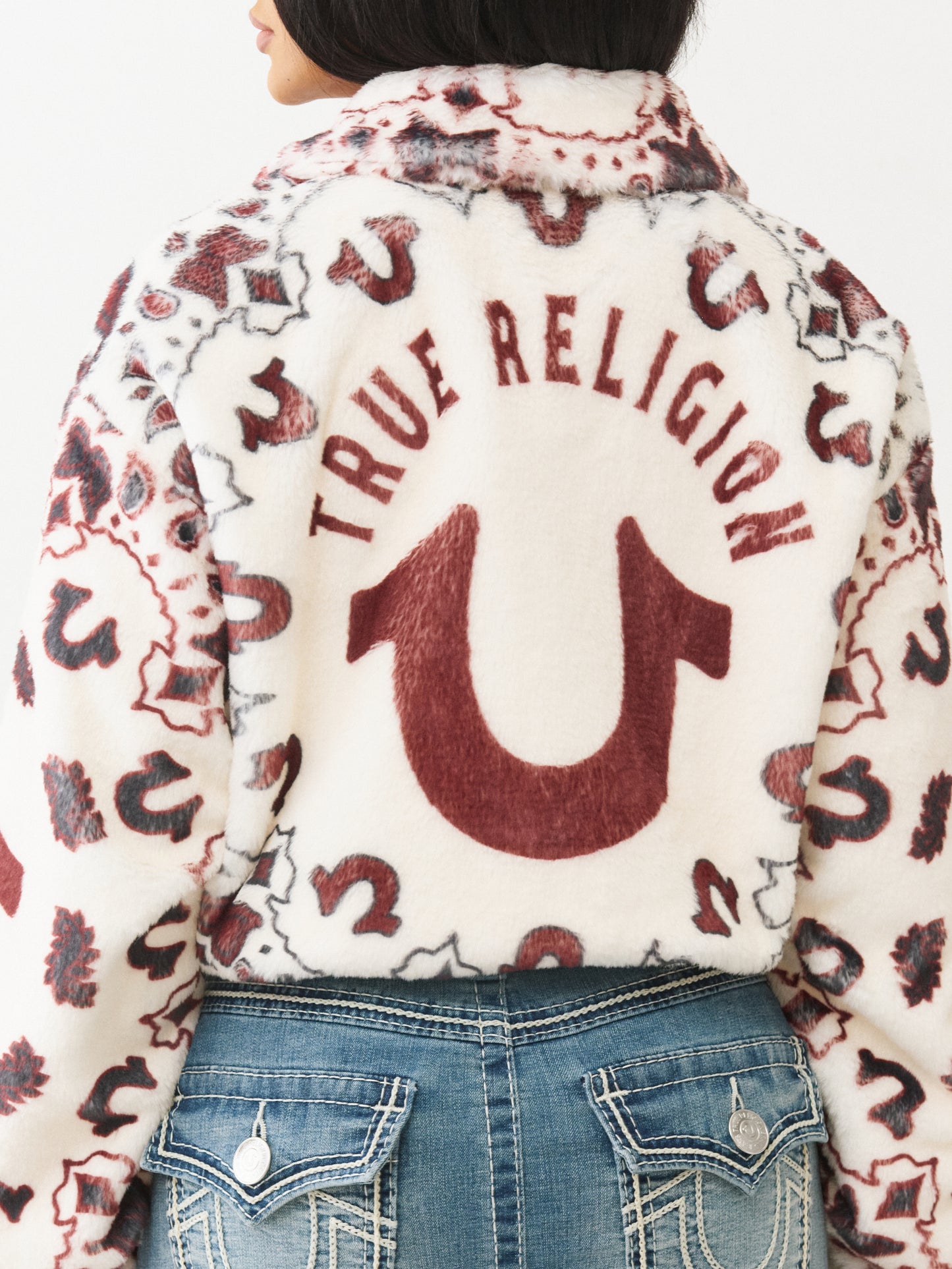 PRINT FAUX FUR BANDANA JACKET