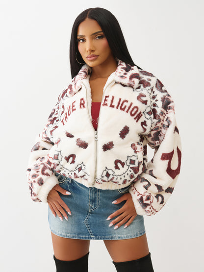 PRINT FAUX FUR BANDANA JACKET