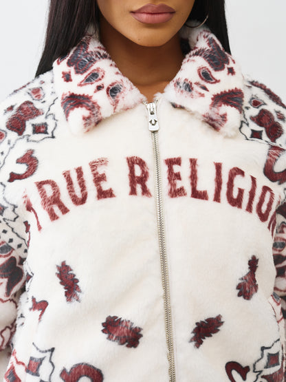 PRINT FAUX FUR BANDANA JACKET