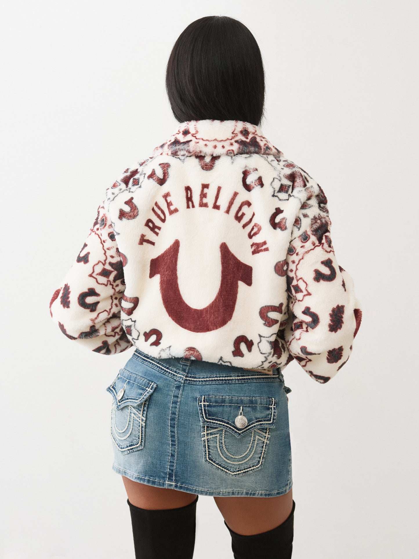 PRINT FAUX FUR BANDANA JACKET