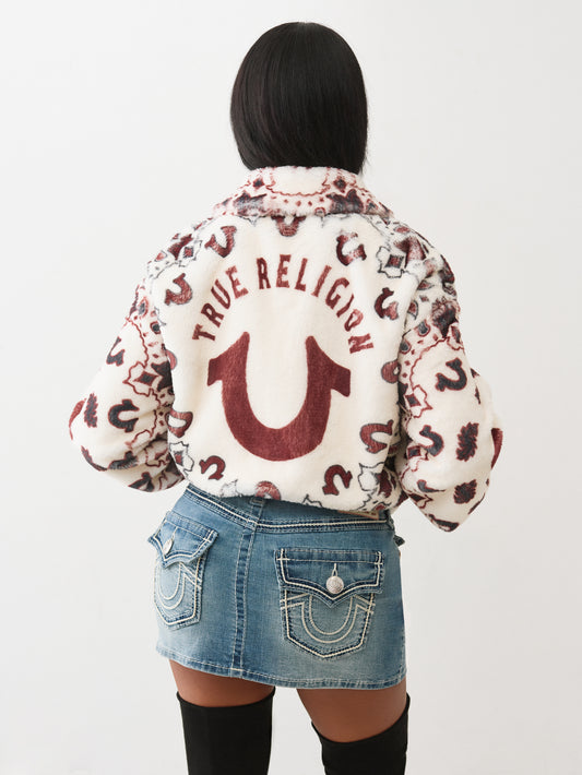PRINT FAUX FUR BANDANA JACKET