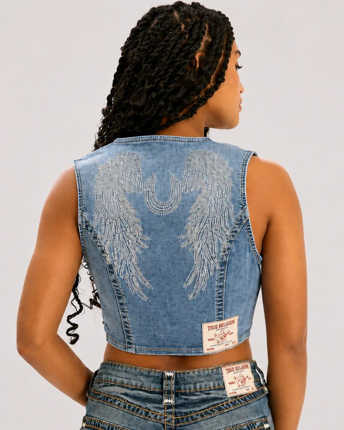 CRYSTAL WING  DENIM VEST