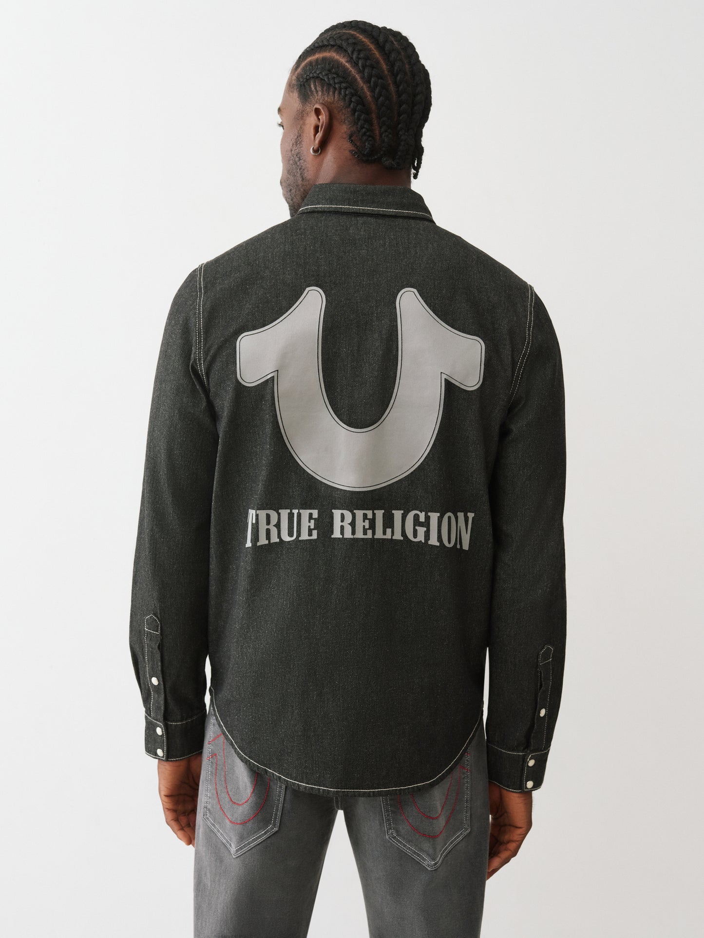 BLACK CHAMBRAY LOGO LS