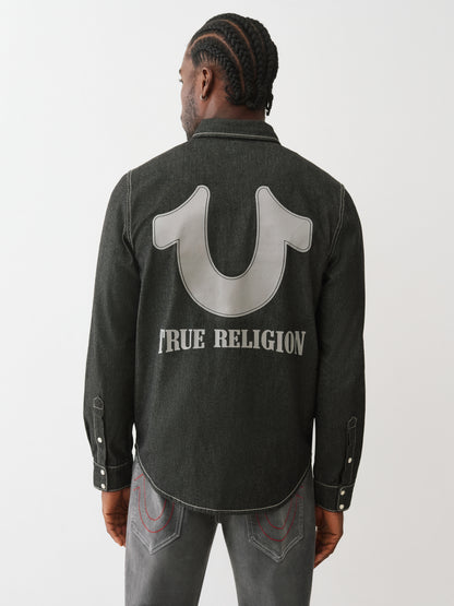 BLACK CHAMBRAY LOGO LS