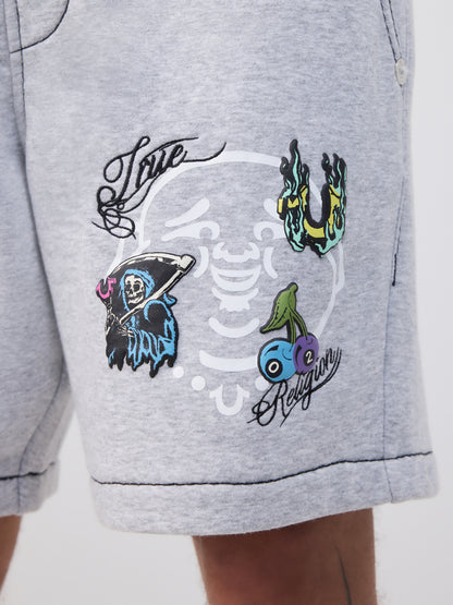 BUDDHA FACE BIG T FLEECE SHORT