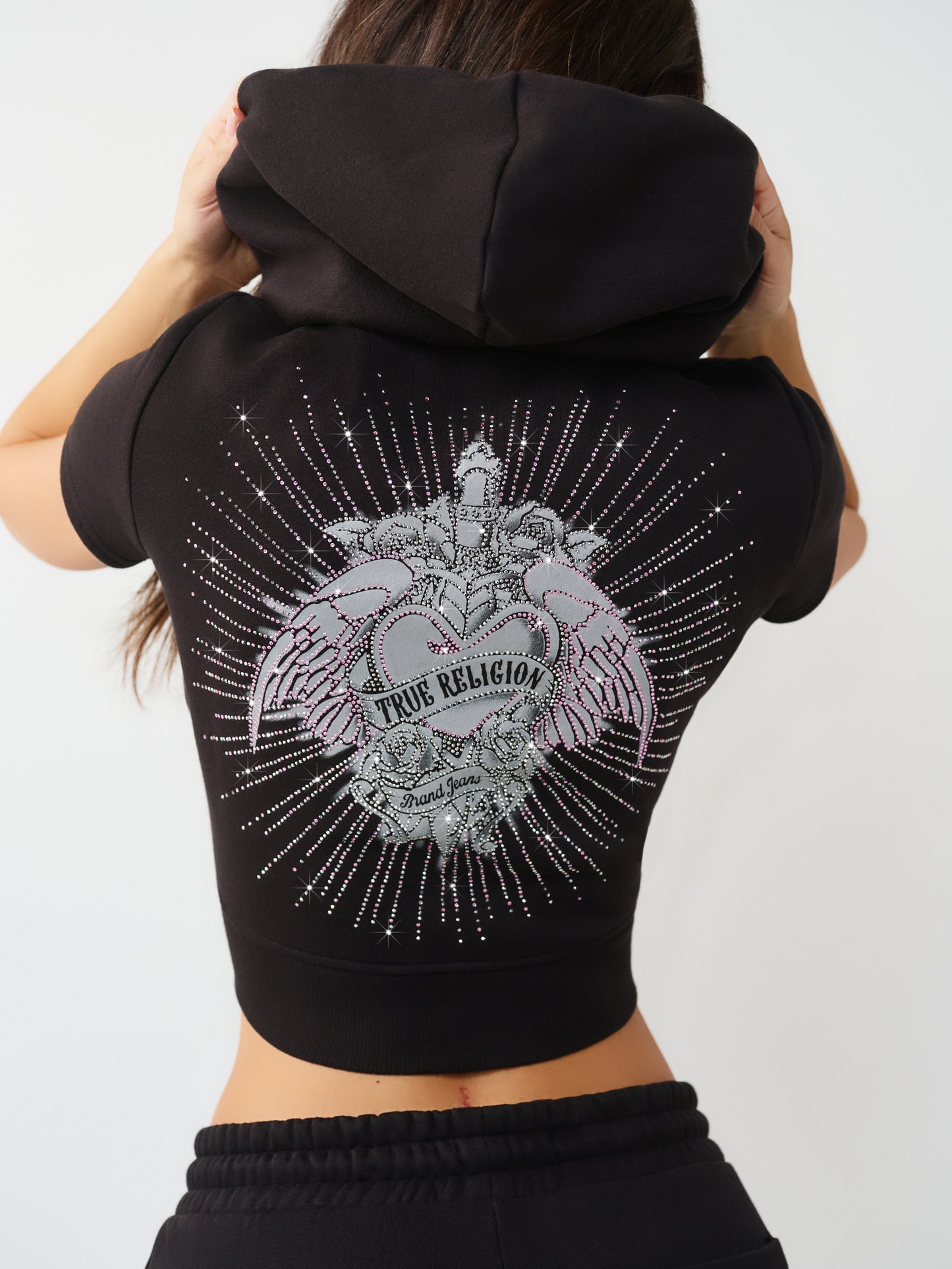 CRYSTAL CAP SLEEVE ZIP HOODIE