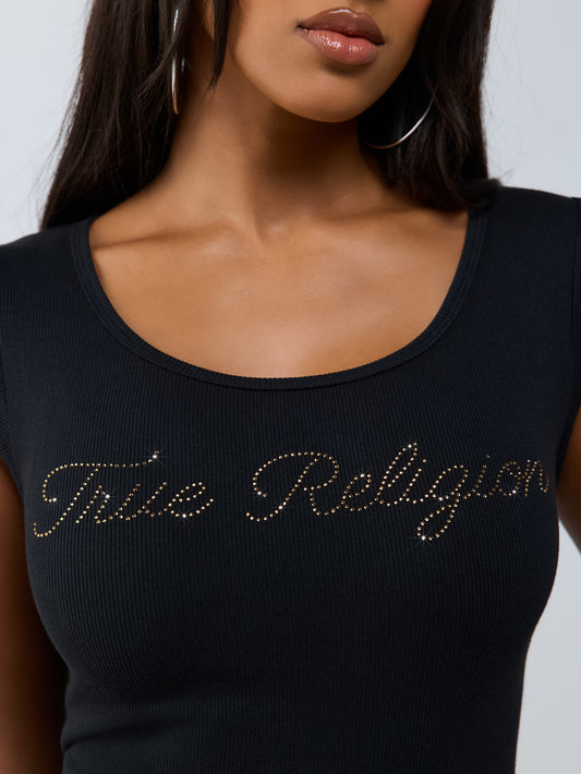 SCRIPT RIBBED SCOOP TEE