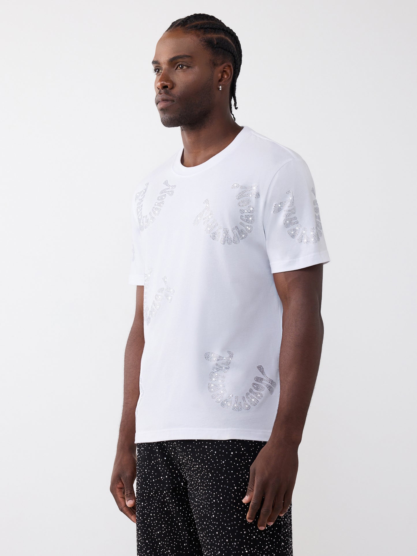 SS WARPED LOGO CRYSTAL TEE