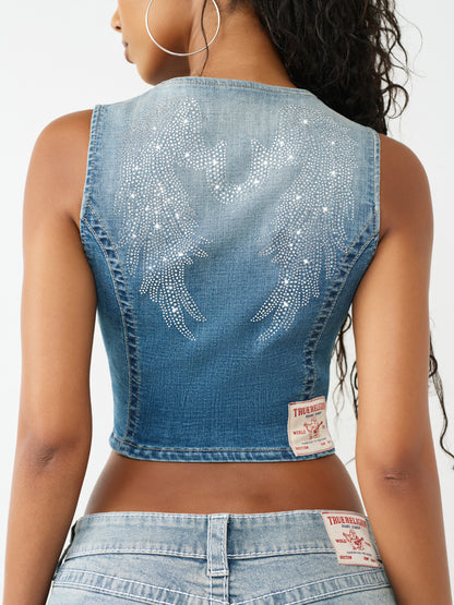 CRYSTAL WING  DENIM VEST