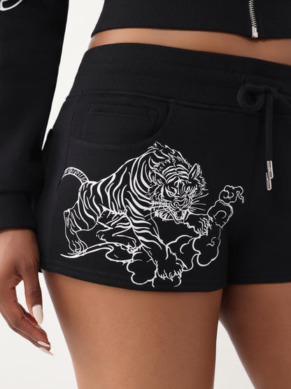 EMBROIDERED TIGER JOEY SHORTS