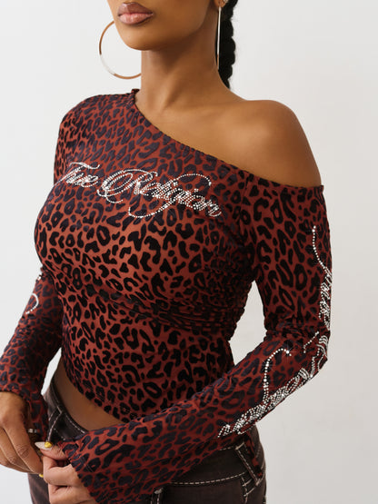LEOPARD ONE SHOULDER TOP