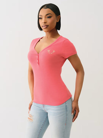 VNECK HS SS HENLEY