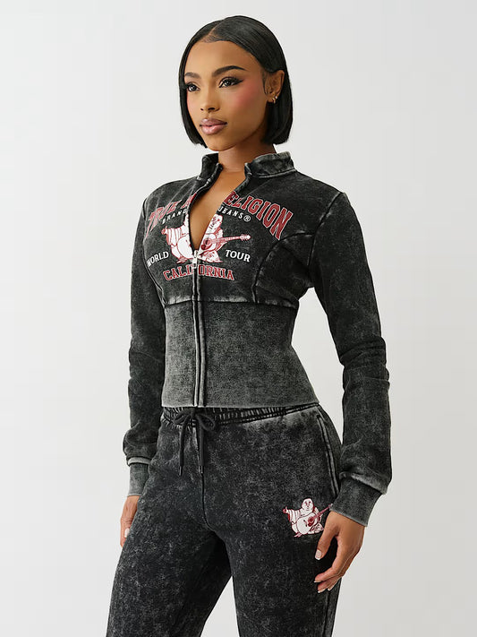 HIGH RIB SHRUNKEN ZIP HOODIE
