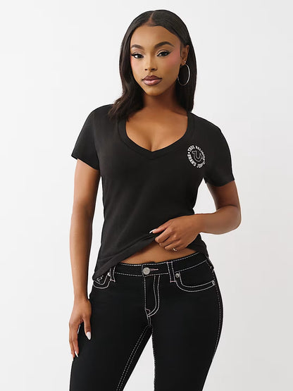 CRYSTAL HS VNECK TEE