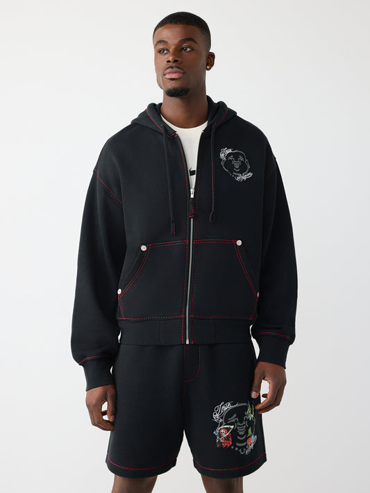 BUDDHA FACE BIG T BOXY ZIP UP