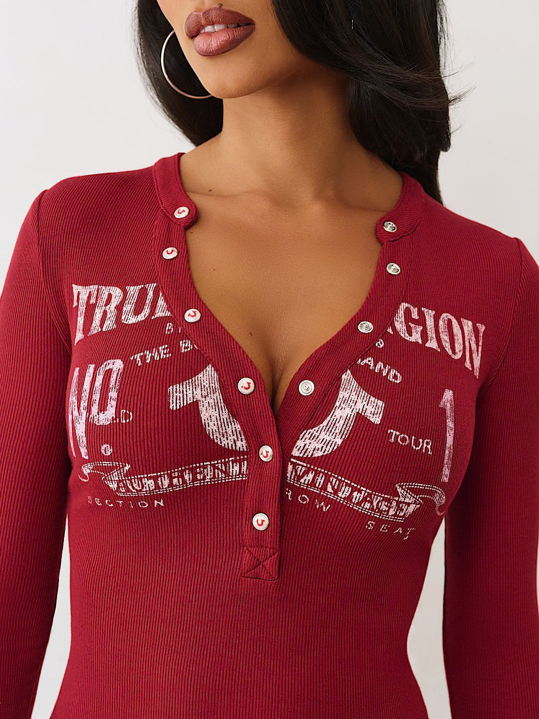 PRINTED RIBBED HENLEY LS