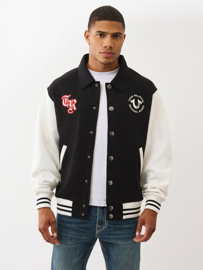 COLLARED PATCH FLEECE VARSITY