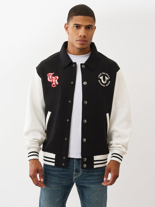 COLLARED PATCH FLEECE VARSITY