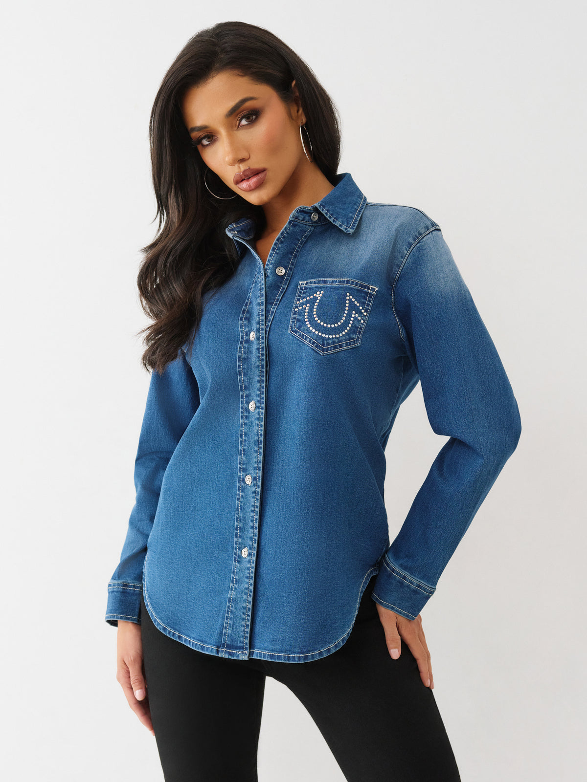 CRYSTAL HS SLIM DENIM SHIRT