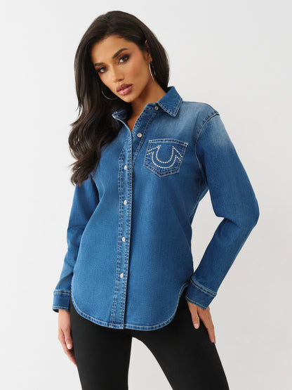 CRYSTAL HS SLIM DENIM SHIRT