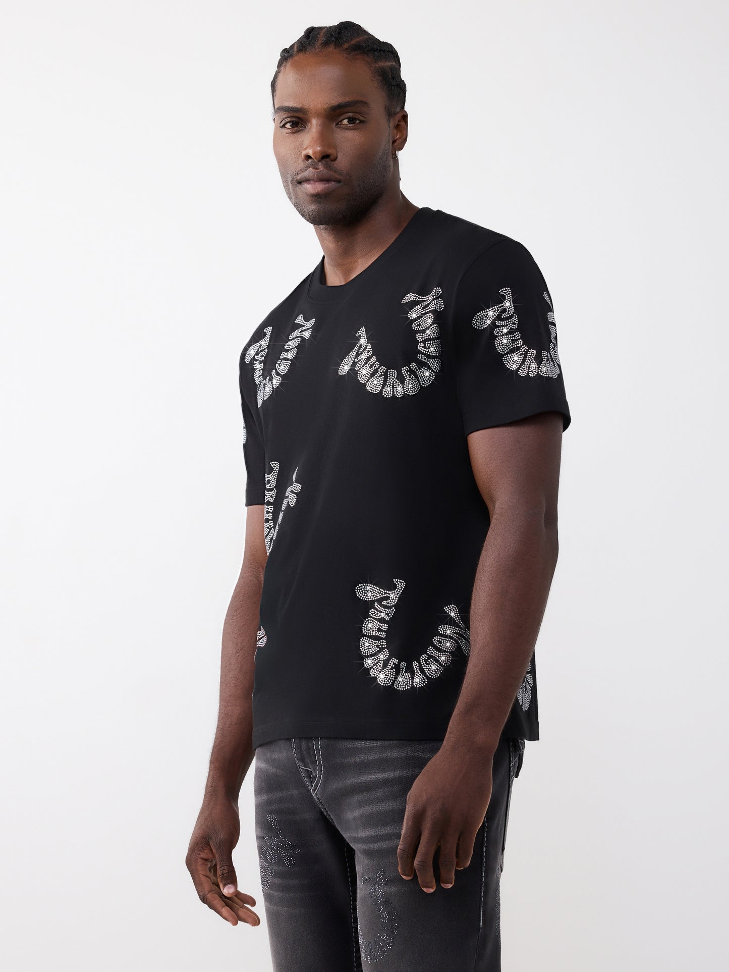SS WARPED LOGO CRYSTAL TEE