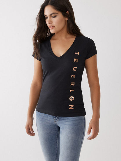 SIDE BRANDED SLIM V NECK TEE