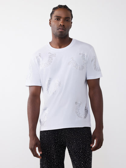 SS WARPED LOGO CRYSTAL TEE