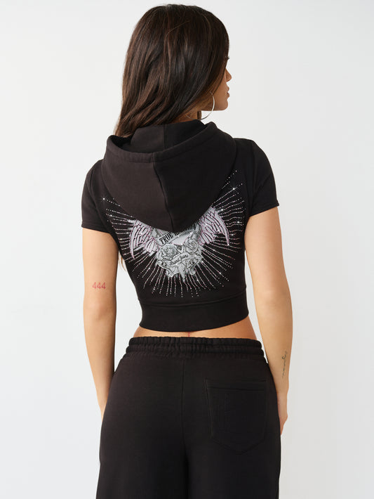 CRYSTAL CAP SLEEVE ZIP HOODIE