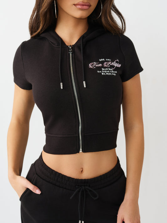 CRYSTAL CAP SLEEVE ZIP HOODIE
