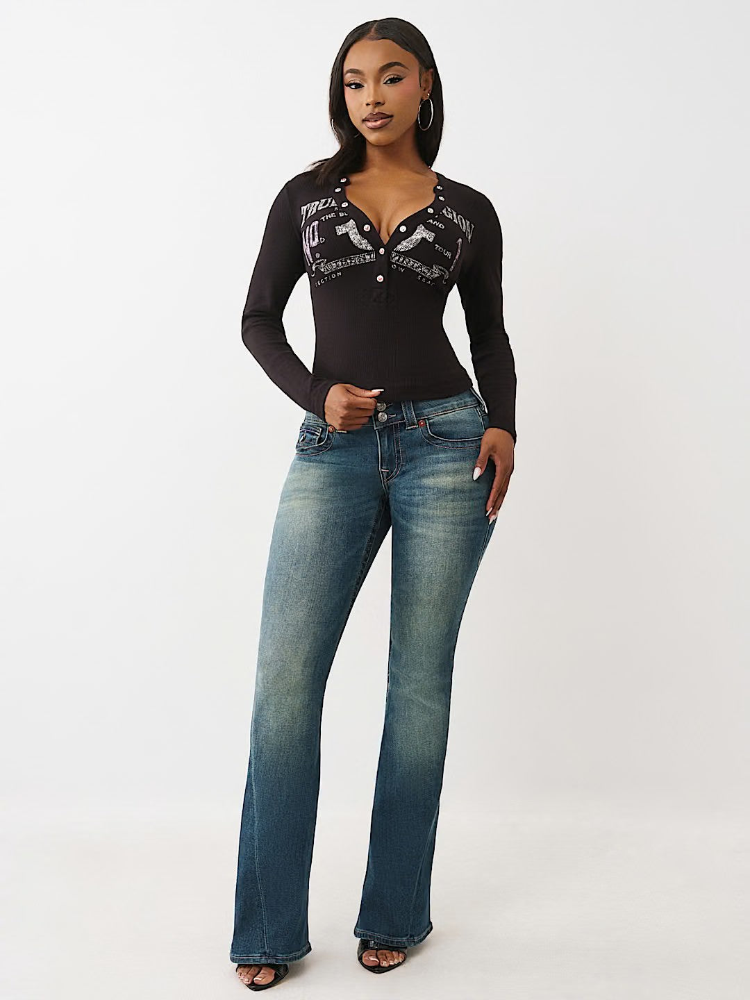 PRINTED RIBBED HENLEY LS
