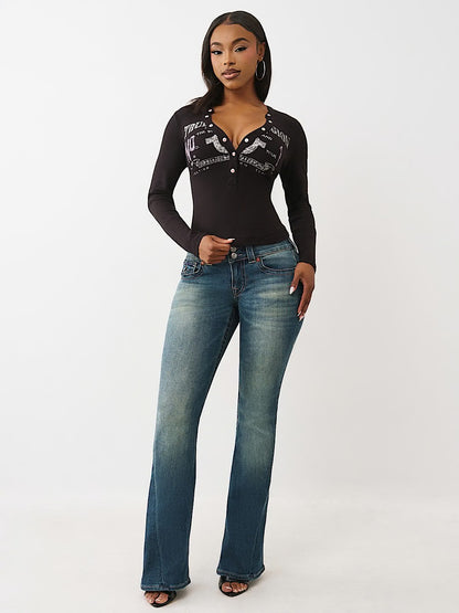 PRINTED RIBBED HENLEY LS