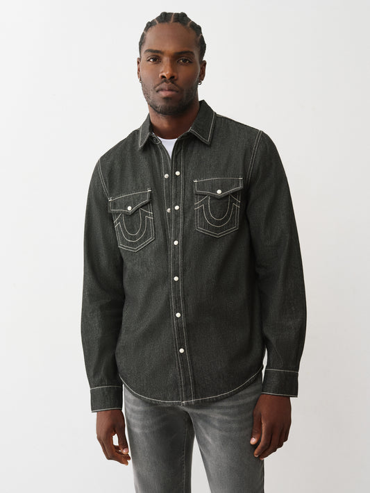 BLACK CHAMBRAY LOGO LS