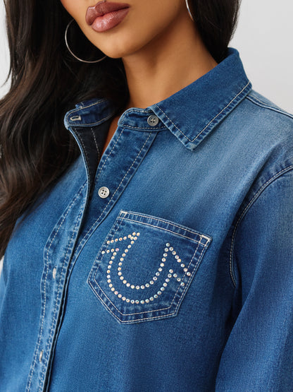 CRYSTAL HS SLIM DENIM SHIRT