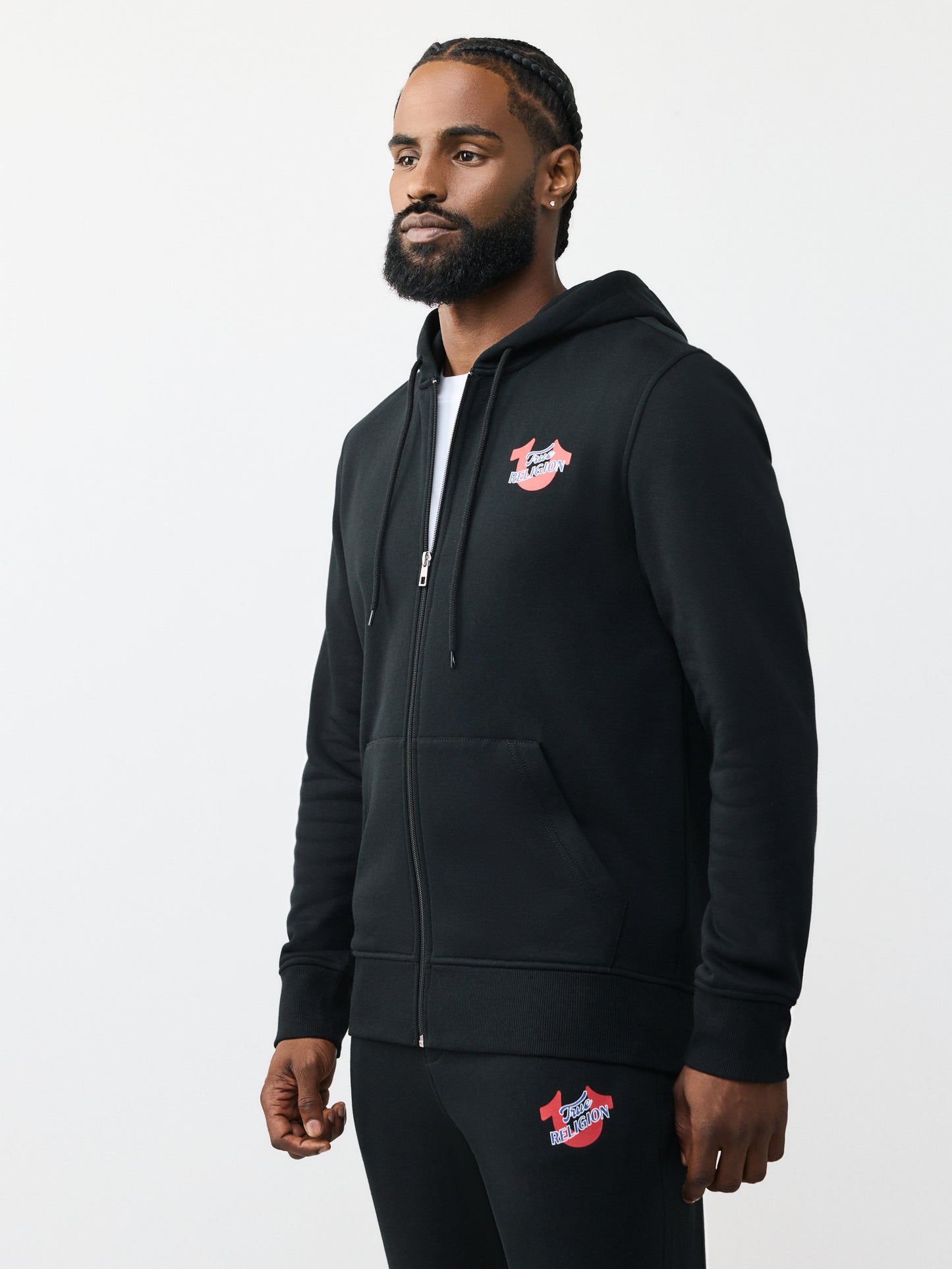 DIAGONAL MATCH ZIP HOODIE