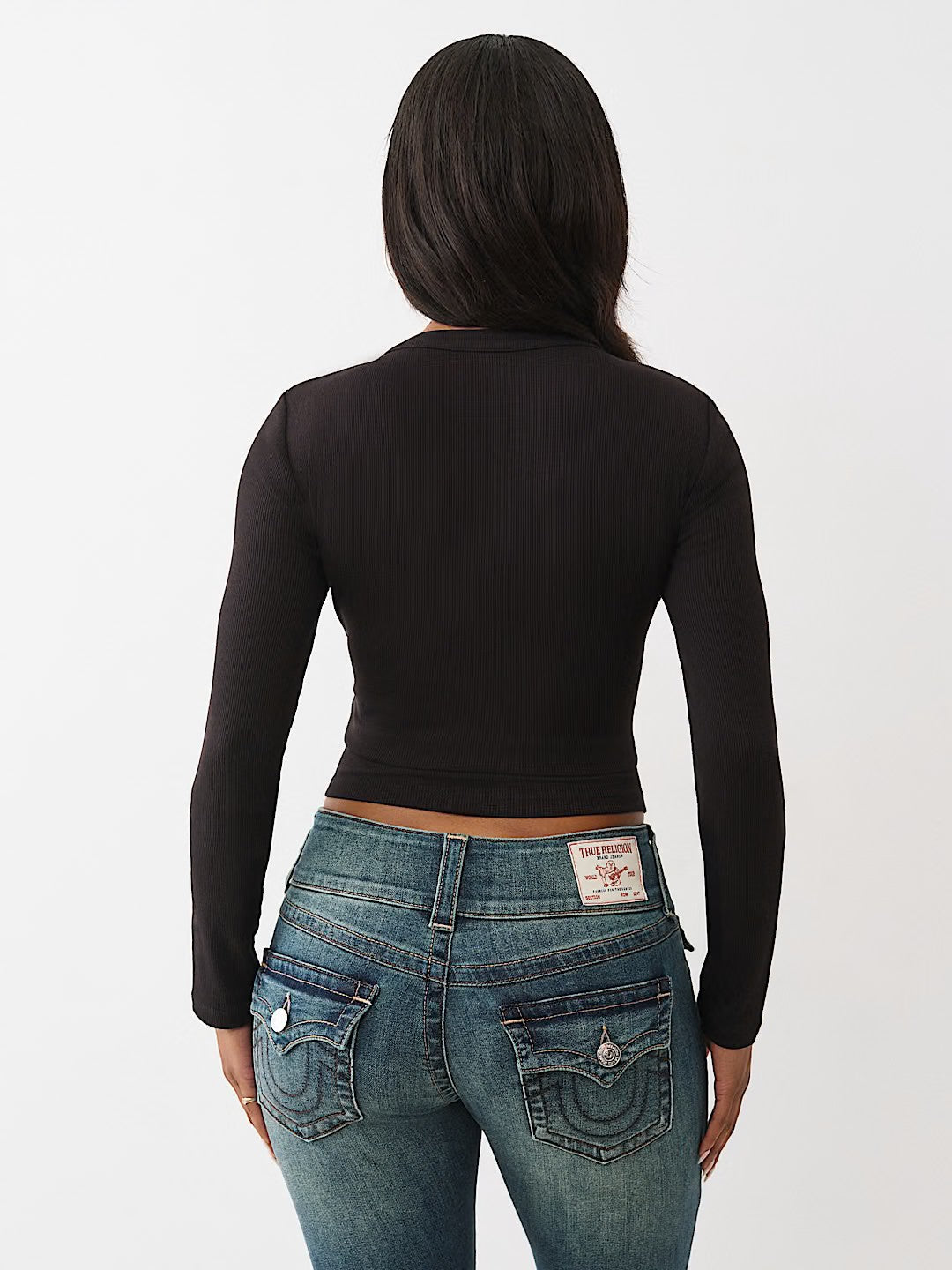 PRINTED RIBBED HENLEY LS