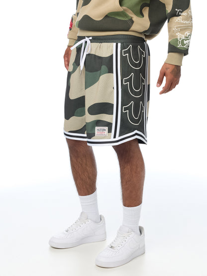 COLOR BLOCK MESH BBALL SHORTS